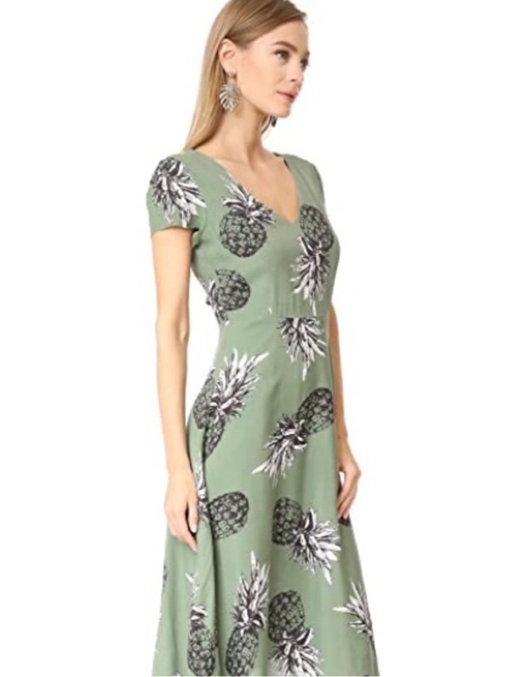 BB Dakota Green Pineapple Print Midi Dress - size 4